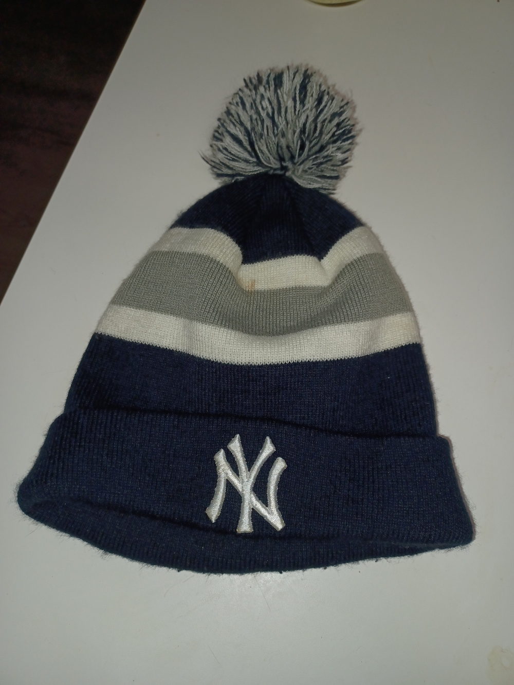 Genuine Merchandise MLB Navy, Gray & White Pom Beanie New York